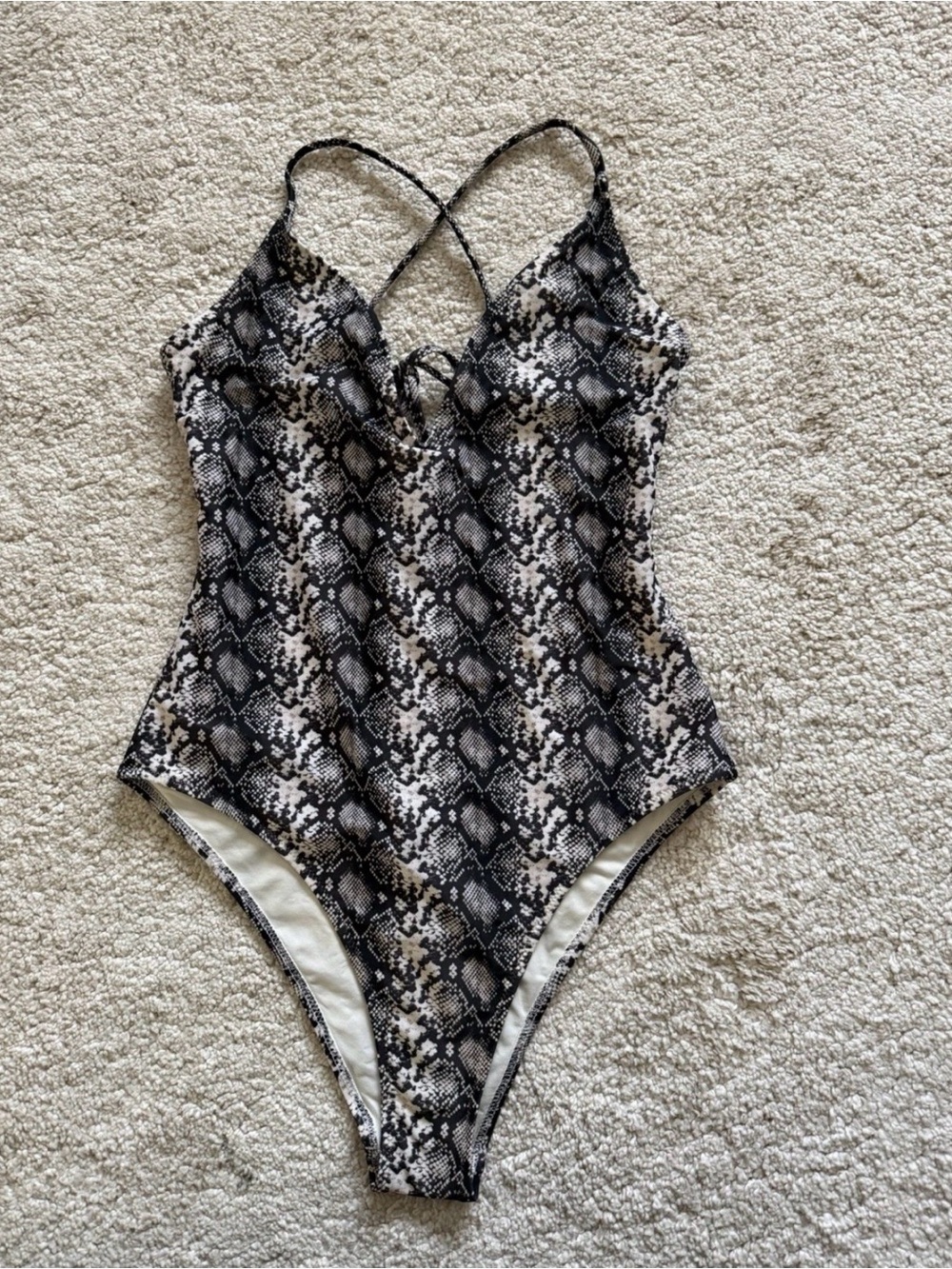Mango Black and White Snake-Print One-Piece Swimsuit
